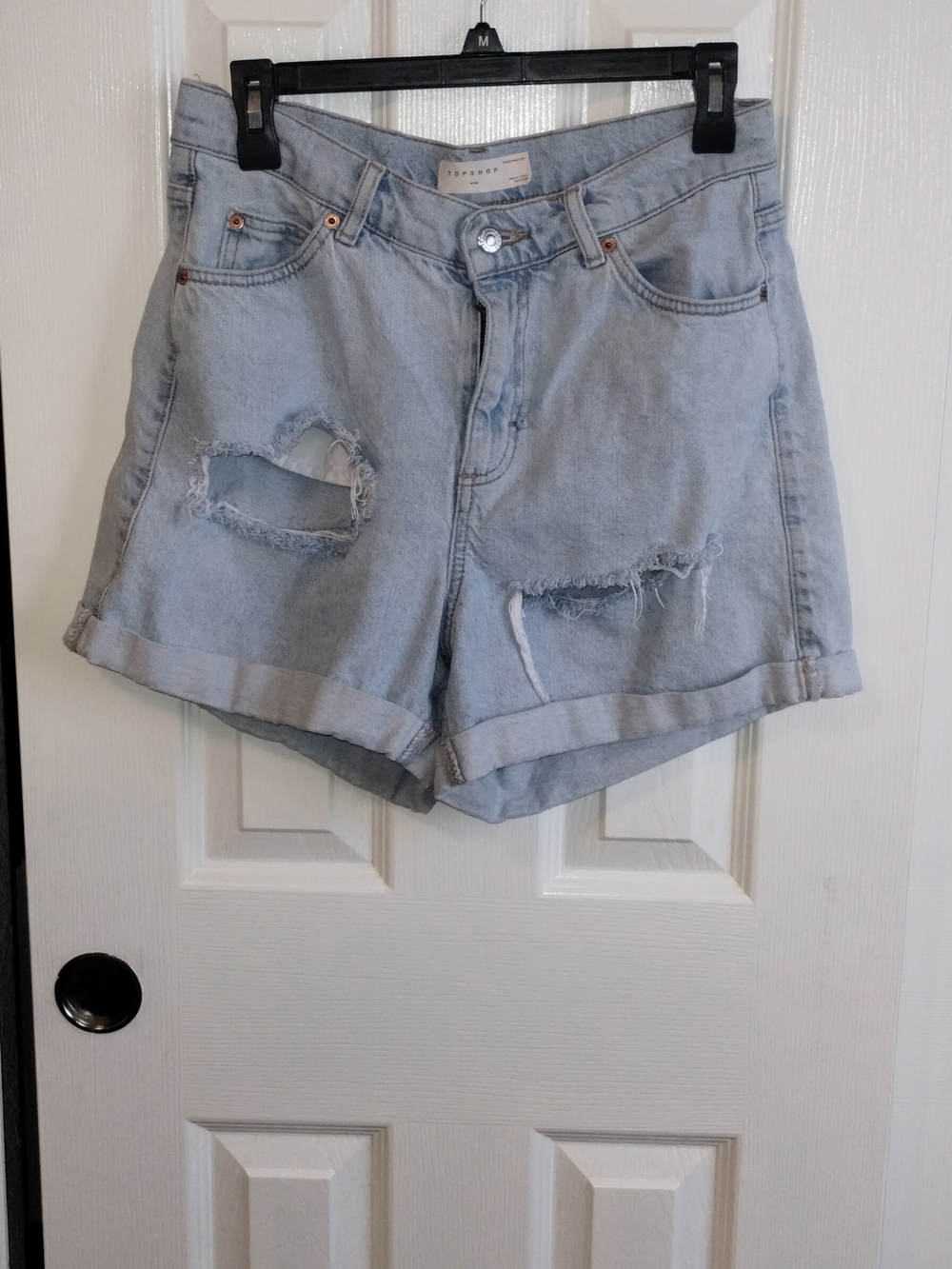 Topshop Light Wash Distressed Denim Shorts